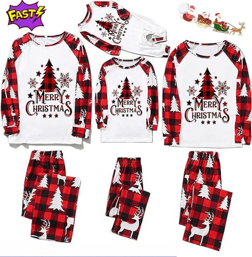 Family Christmas Fashion Xmas Matching PJs Set Sleepwear Kids Adult Nightwear - Picture 1 of 44