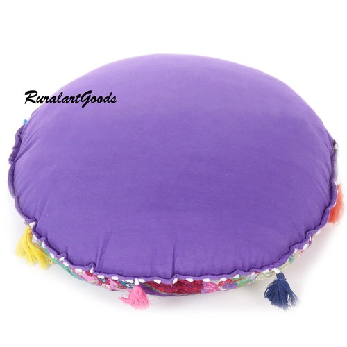 32 In Indian Handmade Cotton Pillow , Purple Multi Bohemian Floor Cushion Cover - Picture 6 of 6