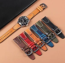Retro Stitched Genuine Leather Watch Strap 18/20mm 22mm Vintage Replacement Band
