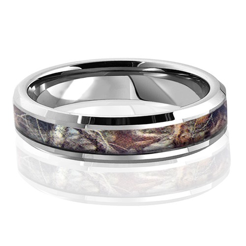 His & Her Titanium Real Oak Forest Camo Ring Mossy Tree Hunting Wedding Band 8mm - Picture 4 of 6