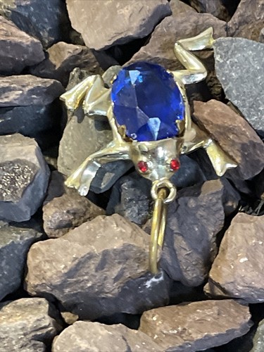 Vintage Sapphire FROG Bullfrog Tree Froglet RUBY EYES Necklace Pendant ❤️ct39j1 - Picture 8 of 10