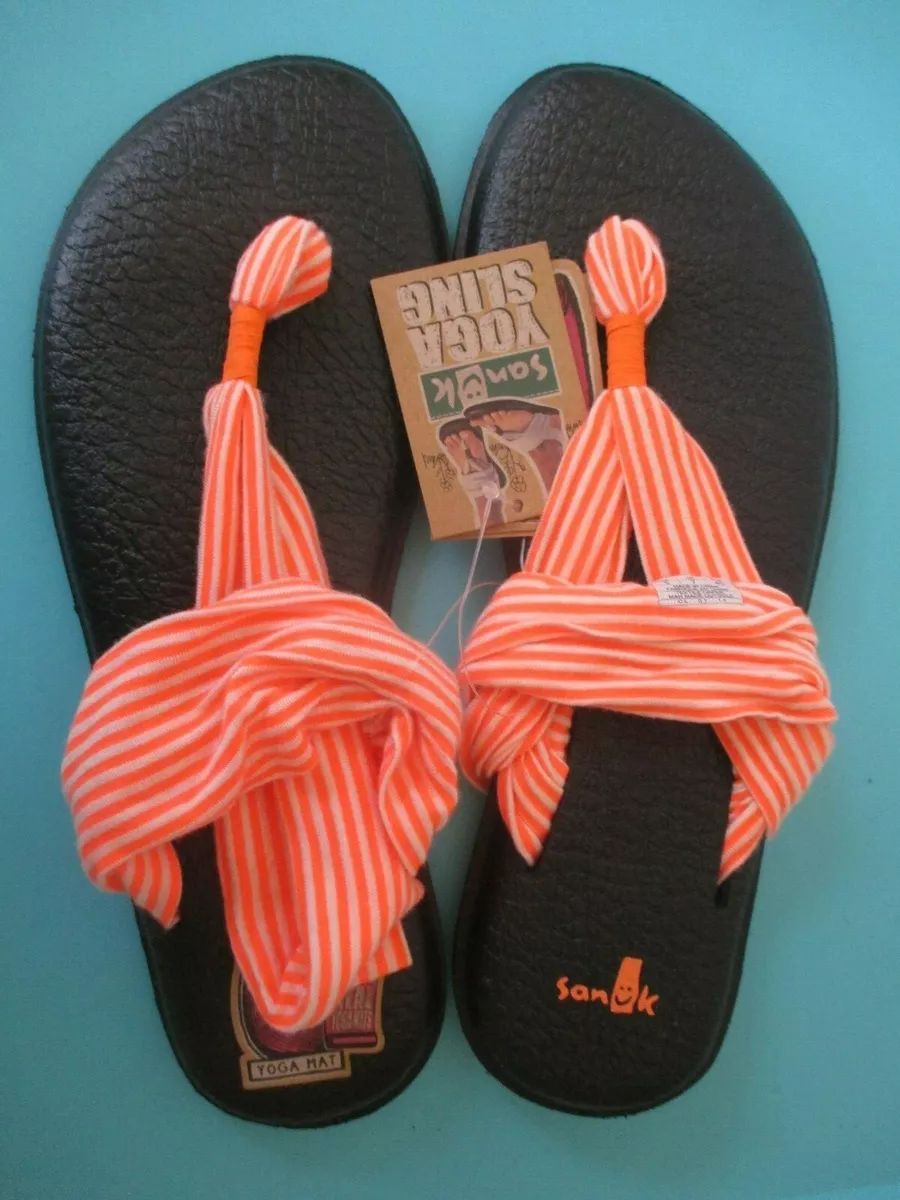 NEW sanuk 8.5 9 40 SANDAL FLIP FLOP SHOE YOGA SLING YOGA MAT SOLE Orange  Stripe