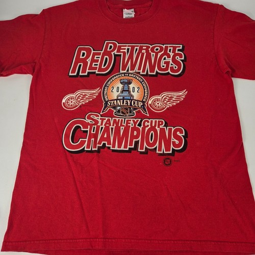 Vintage Detroit Red Wings 2002 Stanley Cup Champions T-Shirt Red Gildan L - Picture 1 of 8