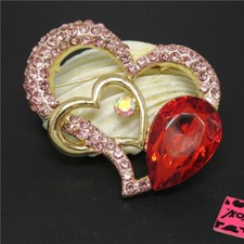 New Fashion Women Cute Pink Bling Heart Cute Love Crystal Charm Brooch Pin Gift