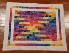 NEW ~ Hand Dyed Multi-Colors Rainbow 37" x 45" Baby/Crib/Toddler/Lap Quilt