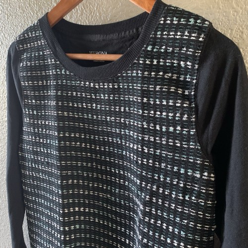 Merona Women’s Medium Wool Blend Textured Black Trim Knit Crew Neck Sweater - Picture 5 of 12