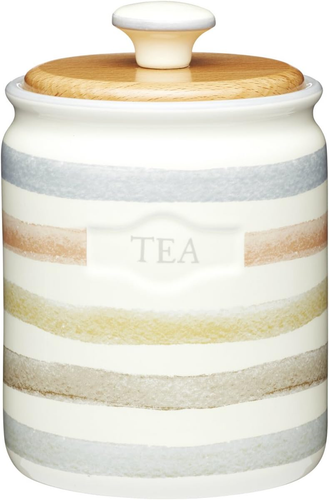 Tea Caddy, Contenitore per Tè in Ceramica a Righe, 800 Ml - Foto 8 di 12