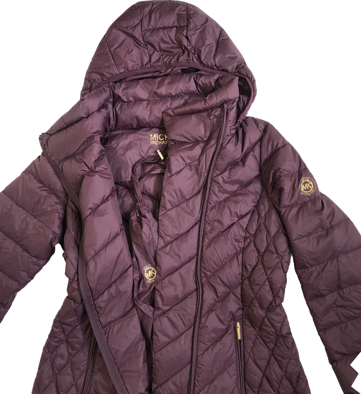 Cappuccio trapuntato donna Michael Kors confezionabile M me melanzane viola $240