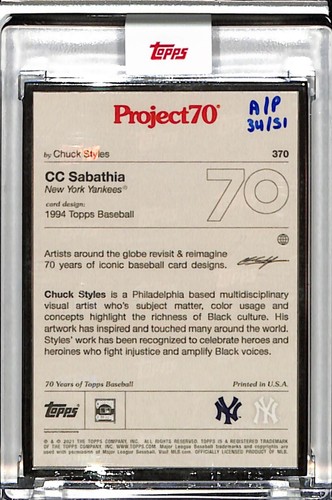 2021 TOPPS PROJECT 70 #370 CC SABATHIA BY CHUCK STYLES P70 AP SILVER FRAME 34/51 - Picture 2 of 2