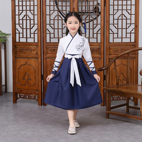 Set Classico Costumi Spettacolo Hanfu Cerimonia Apertura Scuola Cinese Bambini - Foto 11 di 15