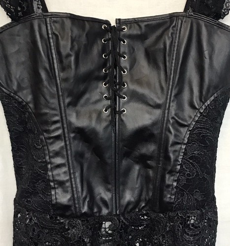 Blidece schwarzes Kunstleder Overbust Korsett Bustier & G-String Damen Plus 2XL - Bild 15 von 21