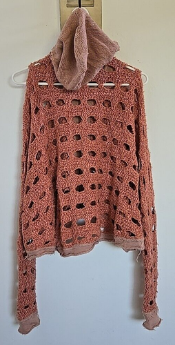 Anthropologie Free People Crochet Knit Distressed Zip Up Jacket Hoodie Size XS - Picture 8 of 14