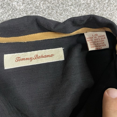 Tommy Bahama Shirt Mens L Black 100% Silk Third & Long Embroidered Camp Hawaiian - Picture 4 of 7