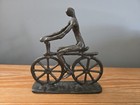 WROUGHT Iron Bicycle Bike Man Cyclist Riding Sculpture Figurine Doorstop Vintage