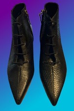 Tibi Asher Ankle Bootie Black Snakeskin Kitten Heel Size Us 9/ Eur 40