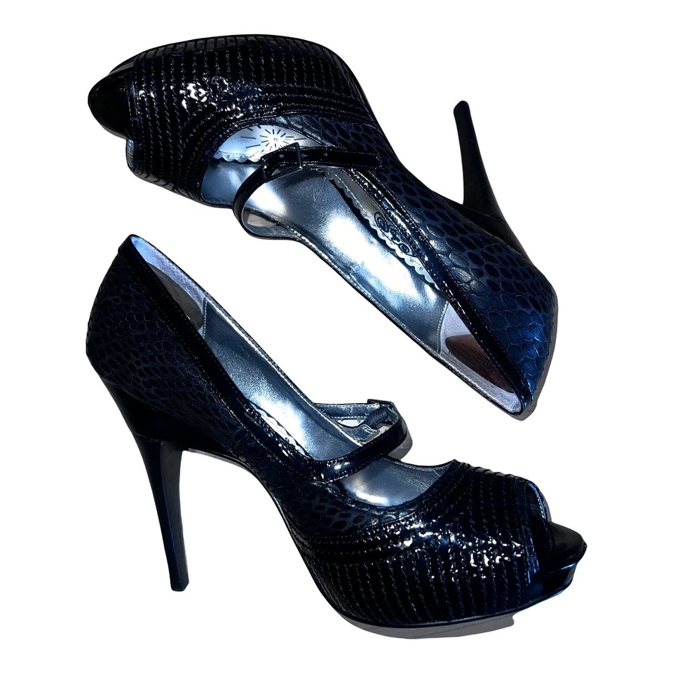 Sexy Naughty Monkey Open Toe 5” Stilettos black faux snake - Image 4 of 4