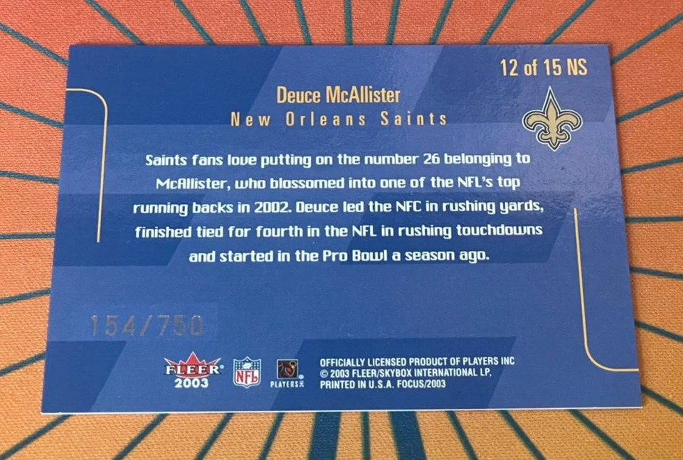 2003 Fleer Focus - NFL Shirtified - #/750 - Deuce McAllister #12 - Image 2 of 2