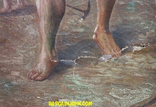 Antique Oil Painting of Family at Seashore Edge - Picture 6 of 6