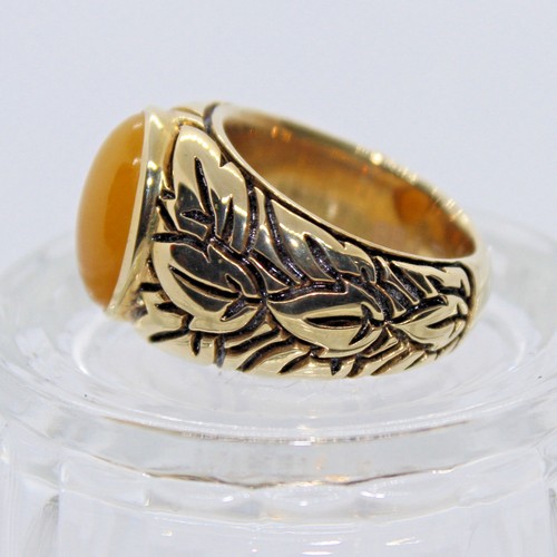 ANILLO AMARILLO OVALADO JADEITA ANILLO DE PIEDRA GENUINA ANILLO DE LATÓN FINO PARA HOMBRE Talla 9 ¡NUEVO! - Imagen 3 de 6