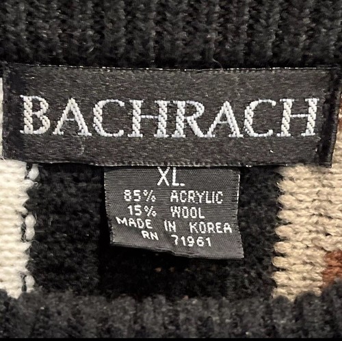 2X Bacharach Wool Sweater Tan Brown 3D Textured Pullover Geometric Print Vtg Men - Picture 2 of 12
