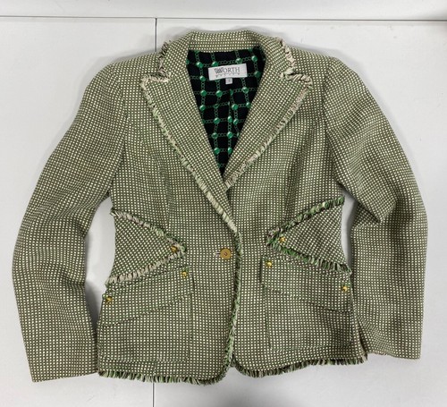 WORTH Green Gray Ivory Tweed Jacket Blazer Lined Women's Size 6P Made In USA - Picture 8 of 14