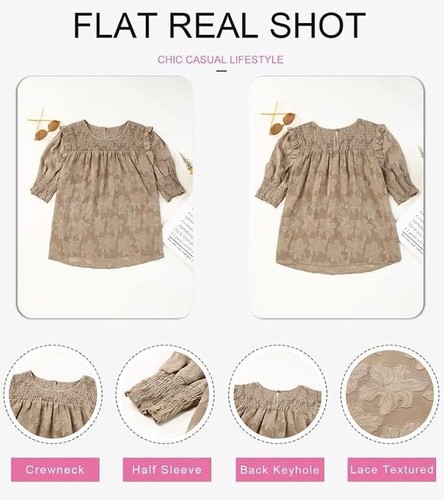 Women's Blouses Half Sleeve Shirred Tops Crewneck Lace Textured Casual Shirts - Bild 3 von 14