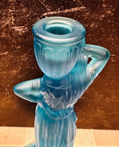Fostoria REBECCA AT THE WELL Blue Frosted Candlestick Holder-READ - Picture 4 of 11