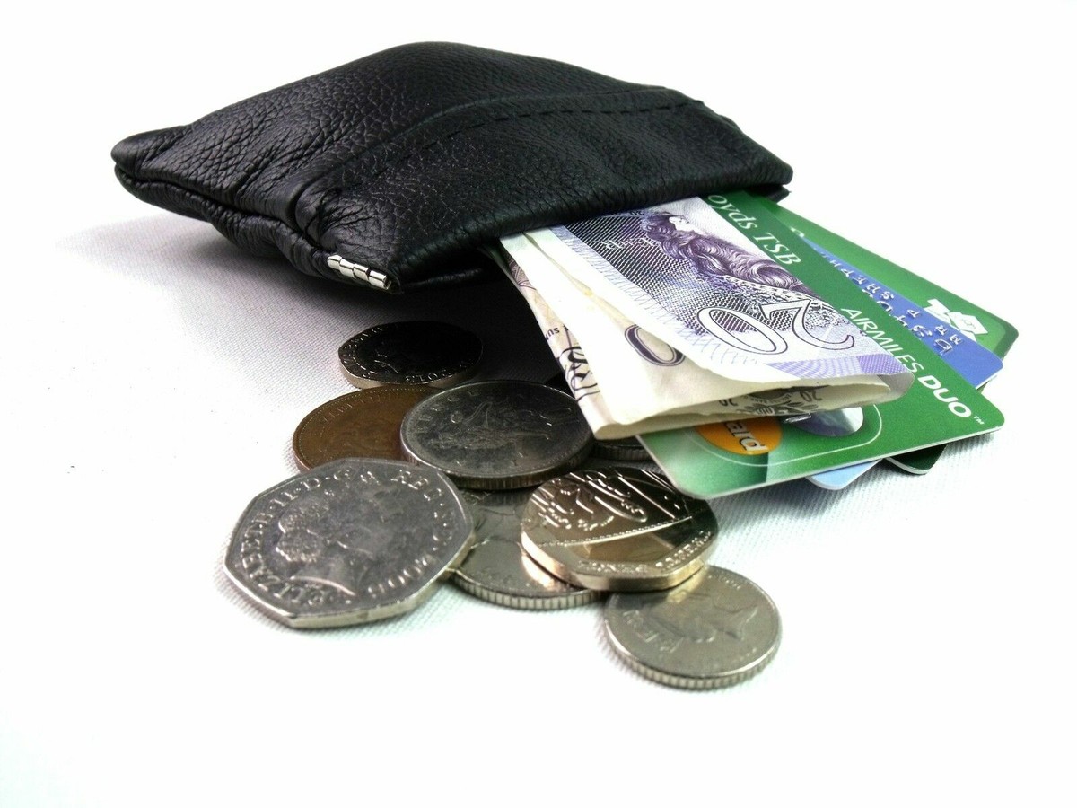 BLACK GENUINE LEATHER SNAP TOP COIN POUCH PURSE WALLET CREDIT CARD HOLDER  CASH