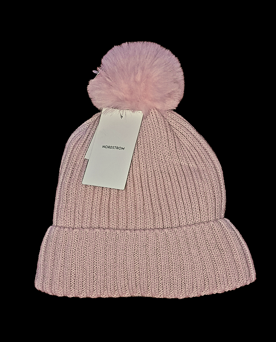 Nordstrom Pink Knit Faux Fur Lined Pom Pom Osfm Winter  display picture 2