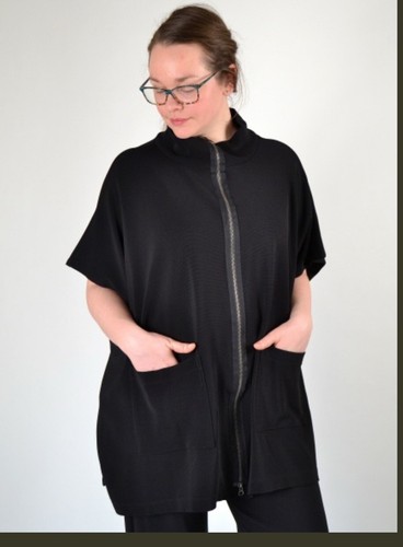 Bryn Walker Pip Poncho Womens Black Oversized Zip Front Cape Lagenlook Sz M