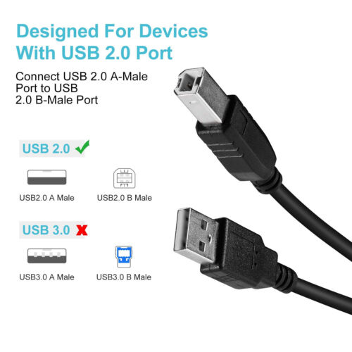 6ft USB 2.0 Printer Cable Cord For HP DeskJet Plus 4120 4122 4140 4152 4158 - Picture 2 of 5
