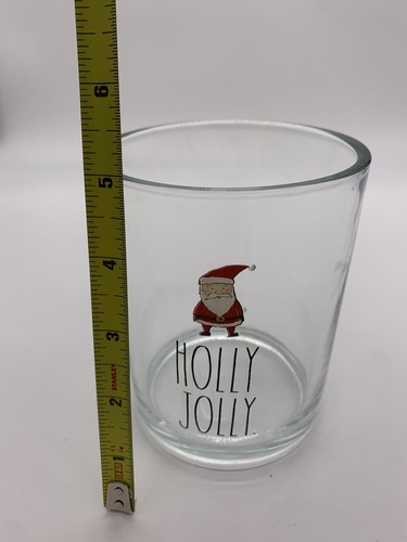 Rae Dunn Christmas Santa HOLLY JOLLY 16oz Clear Glass Jar ONLY (No Candle) - Picture 2 of 4