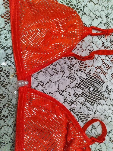 VALENTINE STRETCH VI TAGE RED/SILVER BRA 36-? KISSES PANTY L - Picture 12 of 12