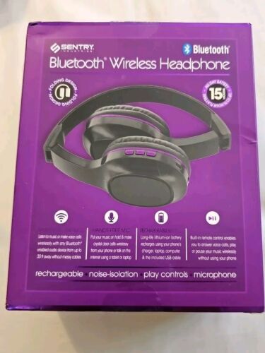 Sentry Bluetooth Wireless Headphones Black Purple Foldable Great Sound NEW - Picture 3 of 6