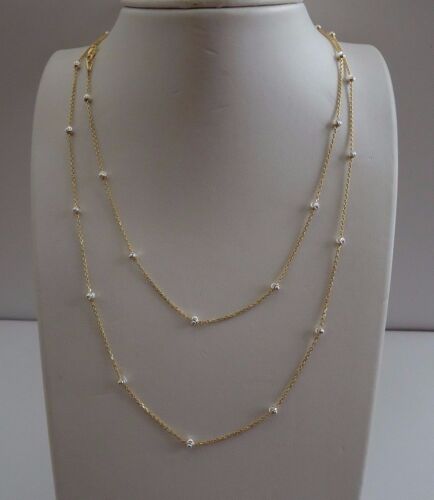 36'' LONG  DIAMOND CUT BEADED ITALIAN MADE NECKLACE/14K YELLOW GOLD OVER SILVER  - Picture 1 of 5