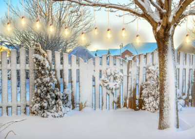 Christmas New Year Backdrop Polyester 10x6.5ft Rustic Wooden Windowsill Khaki Curtain Out of The Window Bokeh Snowy Forest Trees House Background New Year Xmas Party Banner Child Baby Adult Shoot
