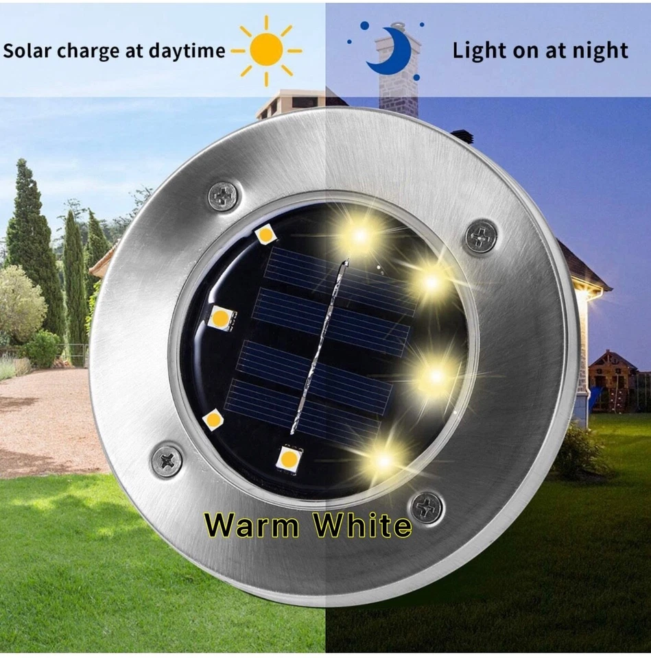 (PACK DE 12) Luces solares en el suelo al aire libre enterradas lámpara disco LED césped camino jardín Foto 2 de 4