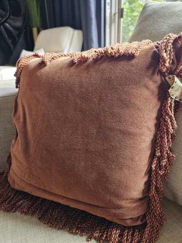 Vintage Yorkshire Terrier with Ribbon Needlepoint Throw Pillow Fringed 15"x15" - Picture 4 of 5