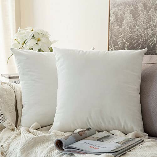 Miulee Set of 2, Velvet Pure White, Throw Pillow Cushion