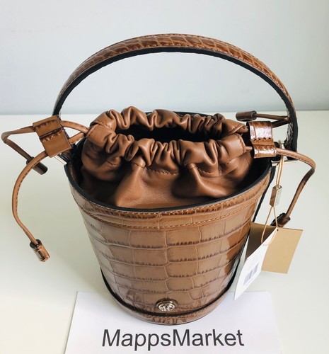 MICHAEL KORS COLLECTION Audrey Medium Croc Embossed Leather Bucket Bag CHESTNUT - Picture 11 of 24