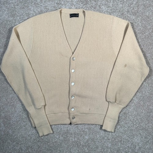 VTG JCPenny Sweater Mens Medium Cream Cardigan 80s Grandpa Grunge