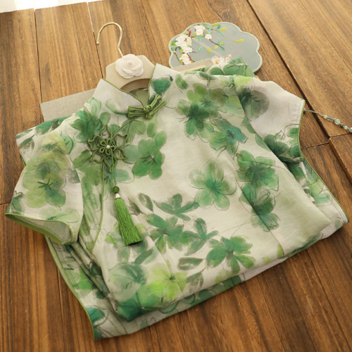Traditional Cheongsam Qipao Modern Romantic Green Printed Cheongsam Improved - Bild 13 von 13