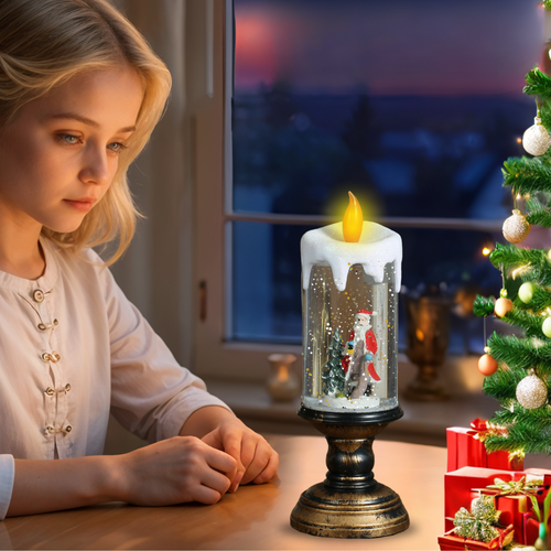 SINT Weihnachten Musik Kerzenständer Schneekugel Laterne USB/Batterie Glitzerlicht - Bild 6 von 6