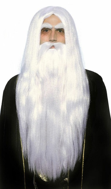 Merlin Gandalf Santa Moses Wizard Long White Wig And Beard Sorcerer Costume