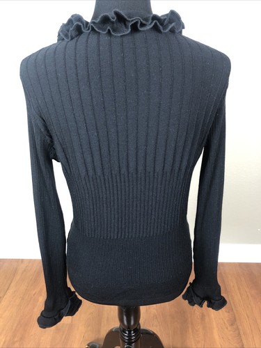 Anne Fontaine PARIS FR44 US 8/10 LUX 100% Wool Ruffle Cardigan Sweater Black EUC - Picture 7 of 8