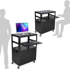 Adjustable Height Rolling AV Cart with Lockable Cabinet Mobile Stand for Office