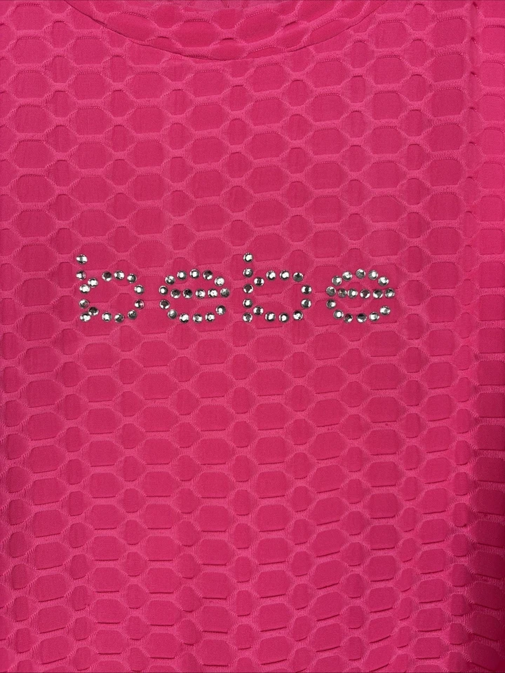 Camiseta sin mangas Bebe Hot rosa talla XL estrás joya cristales logotipo Y2K años 2000 elástica Foto 2 de 4