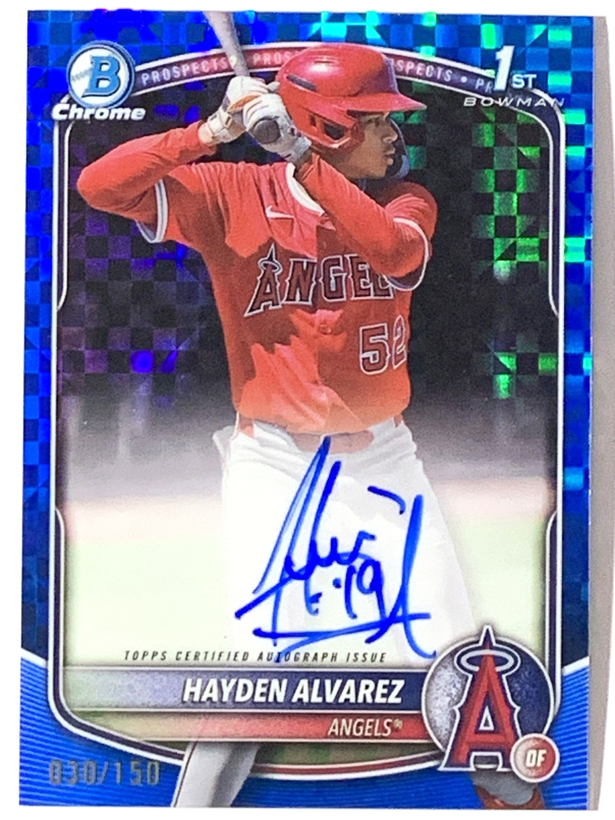 Hayden Alvarez 2025 Bowman 1st Chrome Auto Blue X-Fractor Angels /150