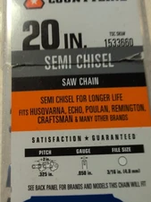 20 Inch B78 Semi Chisel Chainsaw Chain W/ Centri Lube Links .325 Pitch .050 Ga.