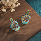 Peacock Glazed Pendant Earrings with Bohemian Style Exquisite Gemstone Set in 18